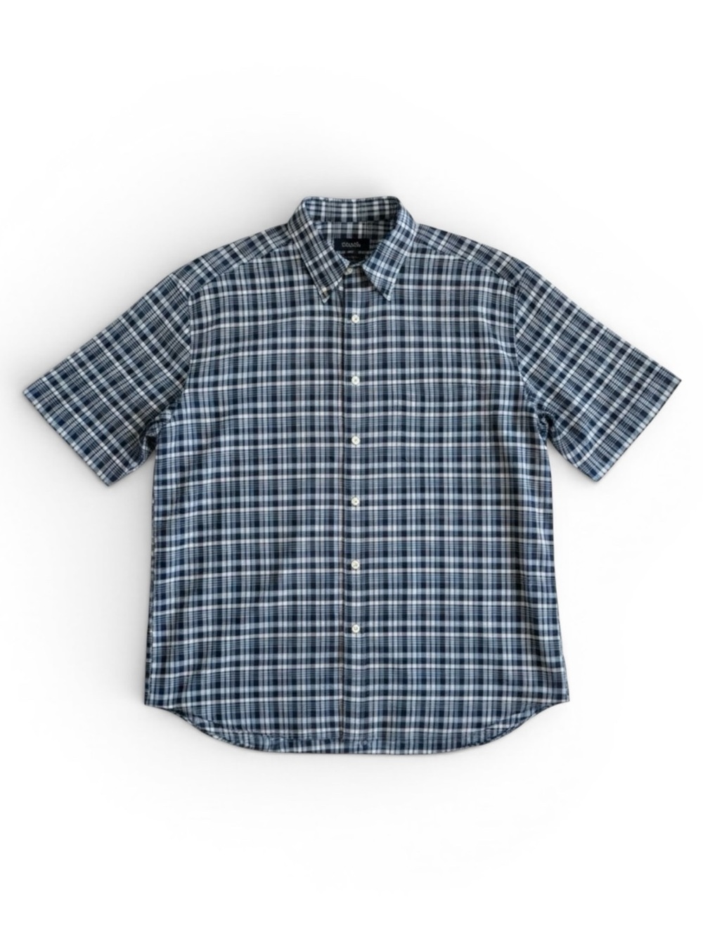 Eddie Bauer Plaid Short Sleeve Button Down Shirt Blue Cotton XL